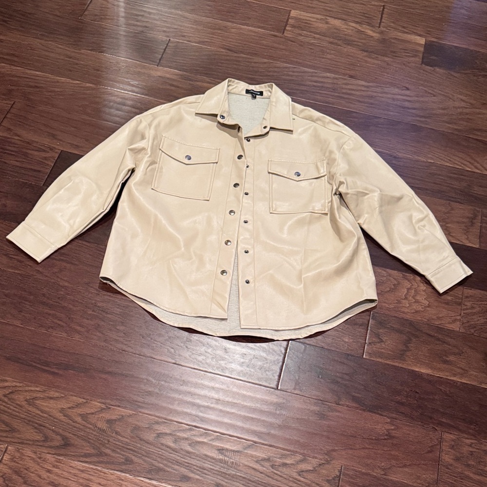 Women’s Tan Faux Leather Shirt/Shacket